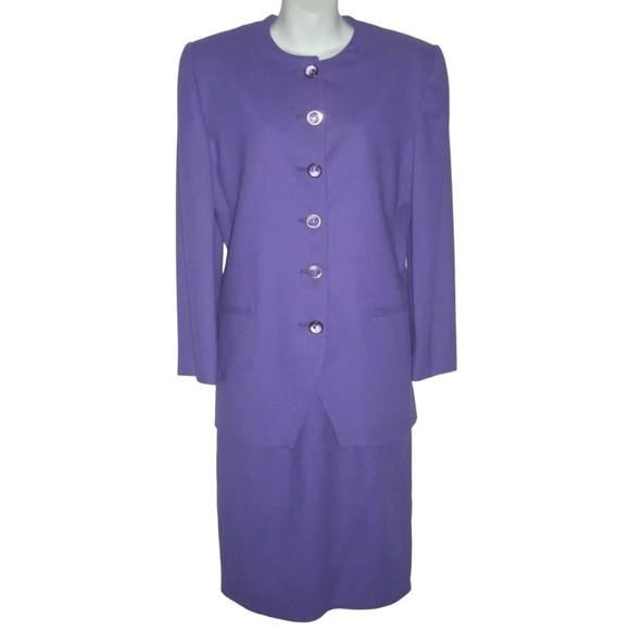 Vintage 80s Benard Holtzman Harve Benard Suit Purple Wool Business Work Witchy - Picture 1 of 11